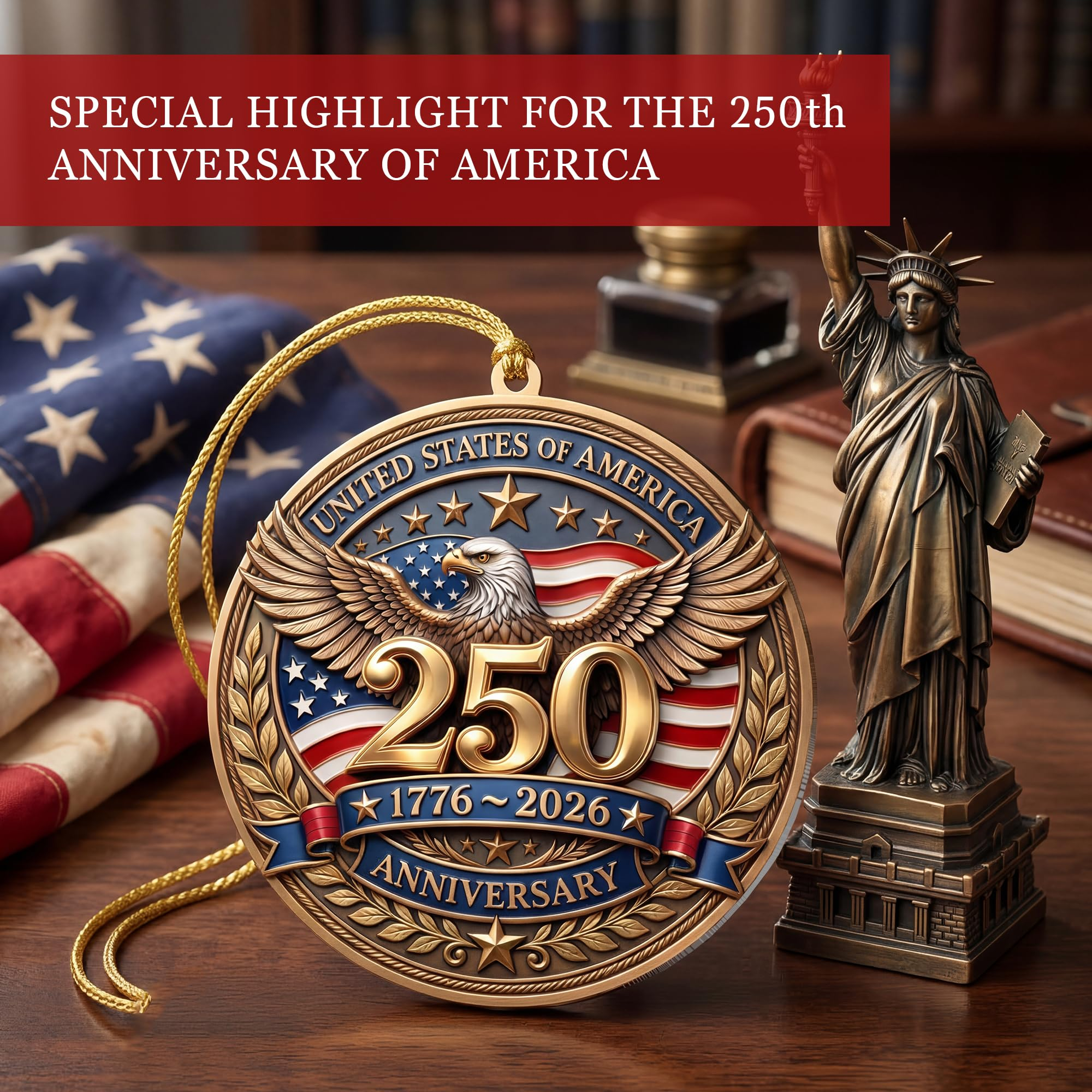 250 Anniversary USA Ornament, 2D Acrylic America 250 Merchandise, Fourth of July Decorations, Patriotic Decor, USA 250th Anniversary 4th of July Gifts, America 250th Birthday Gifts - Eagle 250