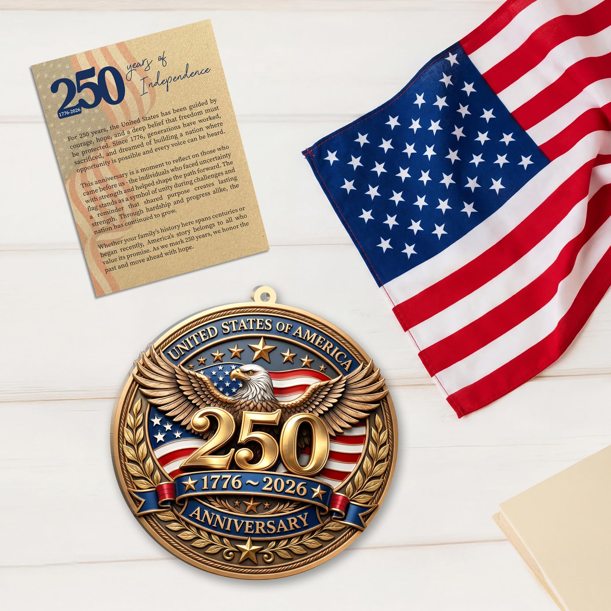 250 Anniversary USA Ornament, 2D Acrylic America 250 Merchandise, Fourth of July Decorations, Patriotic Decor, USA 250th Anniversary 4th of July Gifts, America 250th Birthday Gifts - Eagle 250