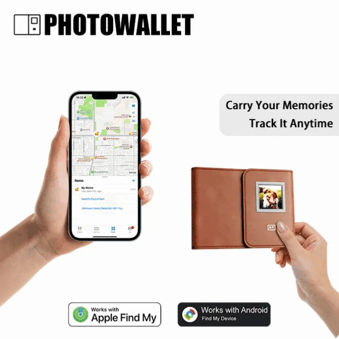 Smart E-Ink Wallet, Anti-Lost Tracker with Custom Photo Display, Digital ID & Find-My Locator Function, Gift for Him