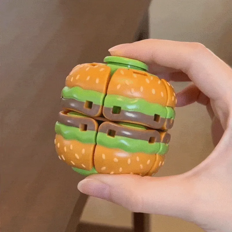 Personalized Hamburger Fidget Spinner – Squeeze & Spin Stress Relief Toy with Custom Name, Funny Desk Toy & Back to School Gift