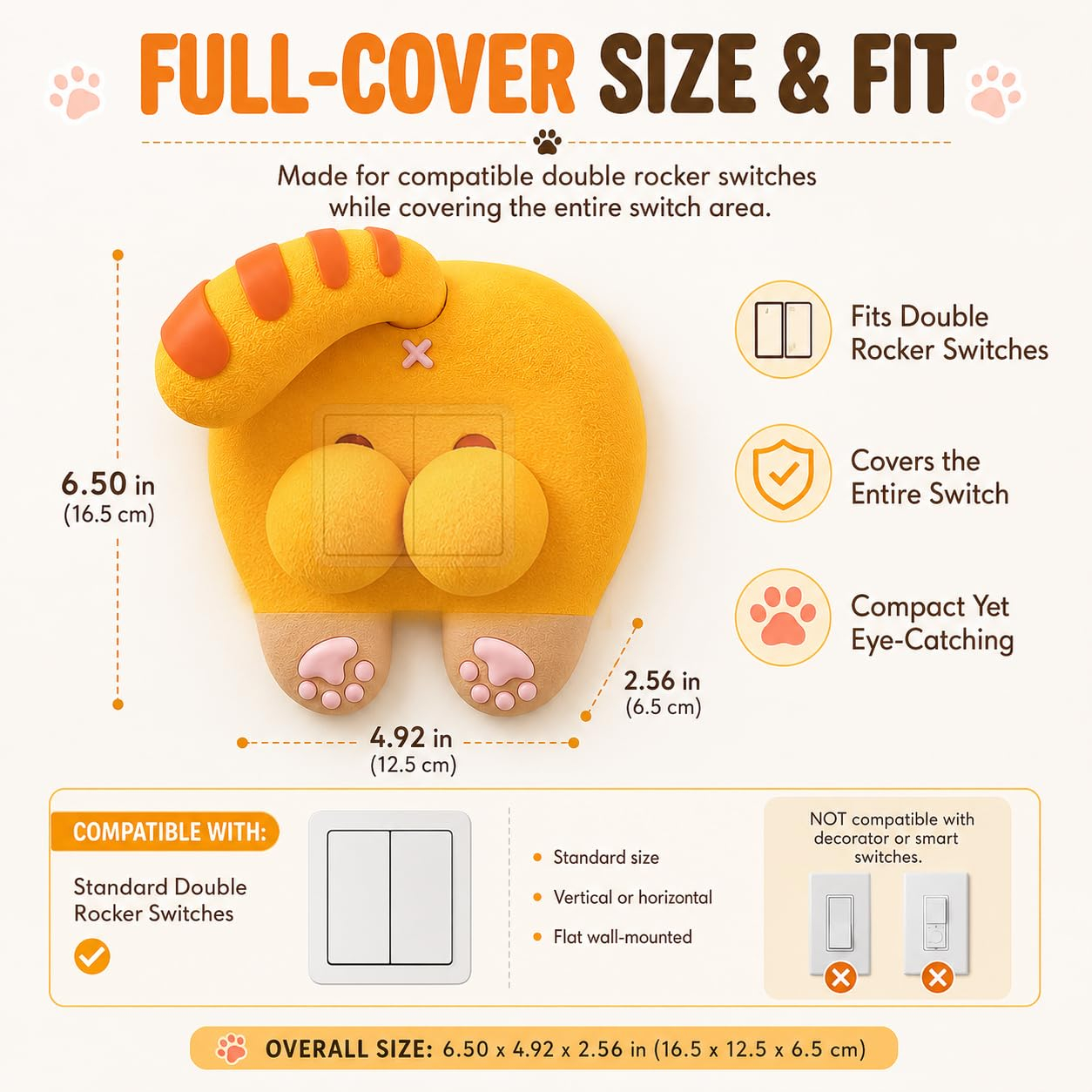 Cute Cat Butt Light Switch Cover, 3D Funny Giant Ball Cat Switch Decor, Kawaii Cartoon Cat Paw Wall Switch Sticker, Creative Bedroom Home Decor, Novelty Gift