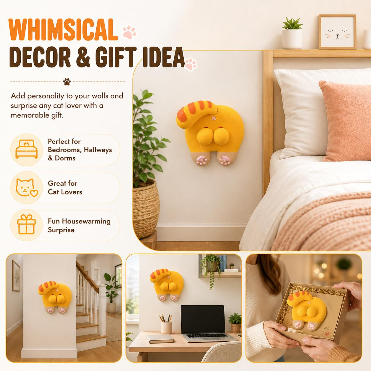 Cute Cat Butt Light Switch Cover, 3D Funny Giant Ball Cat Switch Decor, Kawaii Cartoon Cat Paw Wall Switch Sticker, Creative Bedroom Home Decor, Novelty Gift