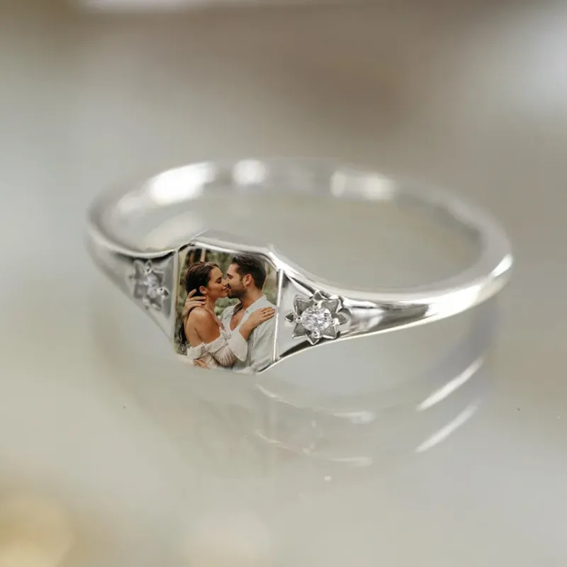 Personalized Birthstone Photo Ring 2 Photo Colors Custom Jewelry Perfect Gift for Her Anniversary Gift Mother's Day Gift