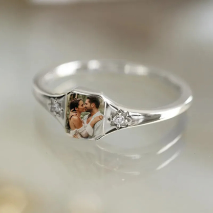 Personalized Birthstone Photo Ring 2 Photo Colors Custom Jewelry Perfect Gift for Her Anniversary Gift Mother's Day Gift