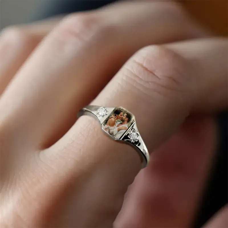 Personalized Birthstone Photo Ring 2 Photo Colors Custom Jewelry Perfect Gift for Her Anniversary Gift Mother's Day Gift
