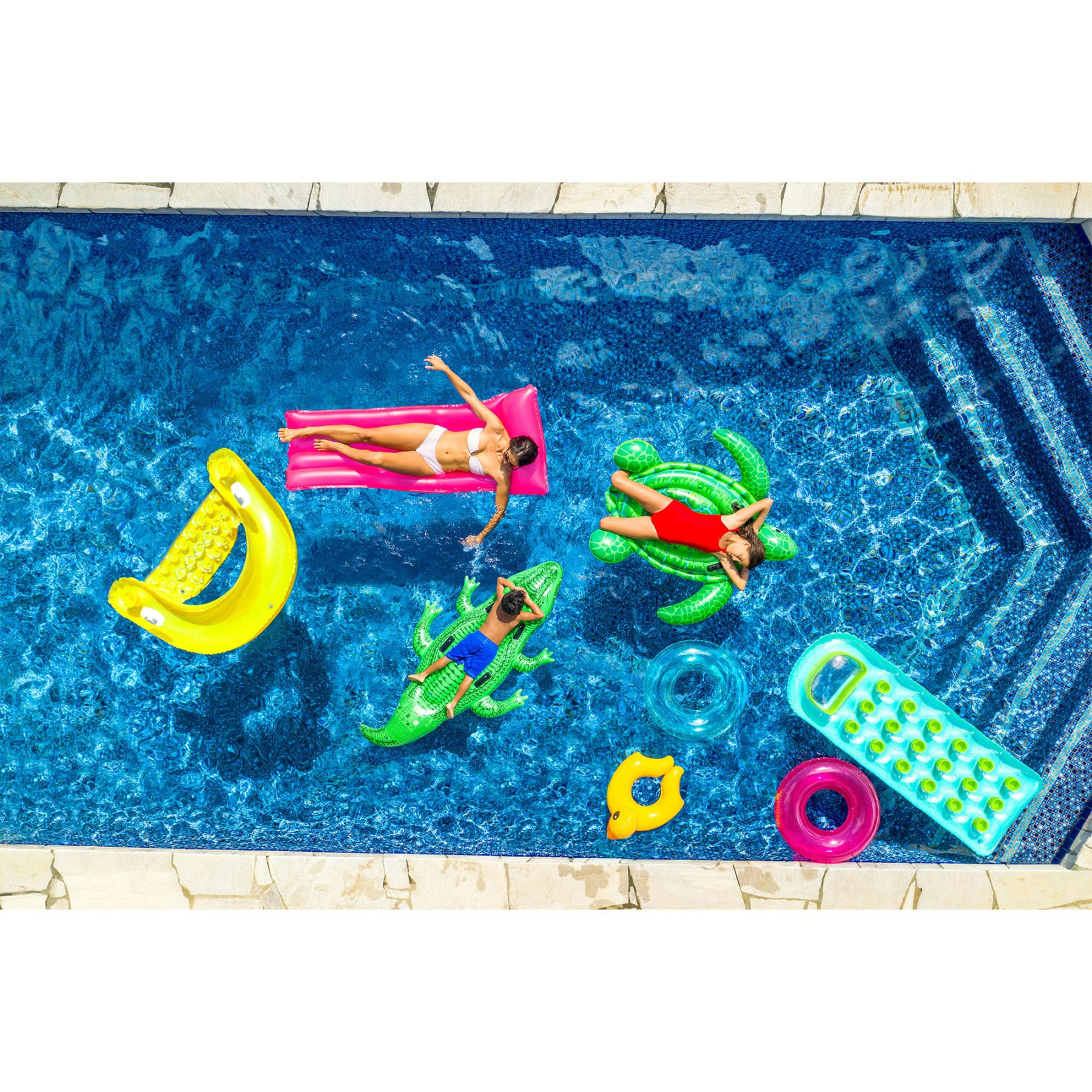 Inflatable Pool Float: Pool Lounge with Built-in Cup Holders – Heavy-Duty Handles – 220lb Weight Capacity