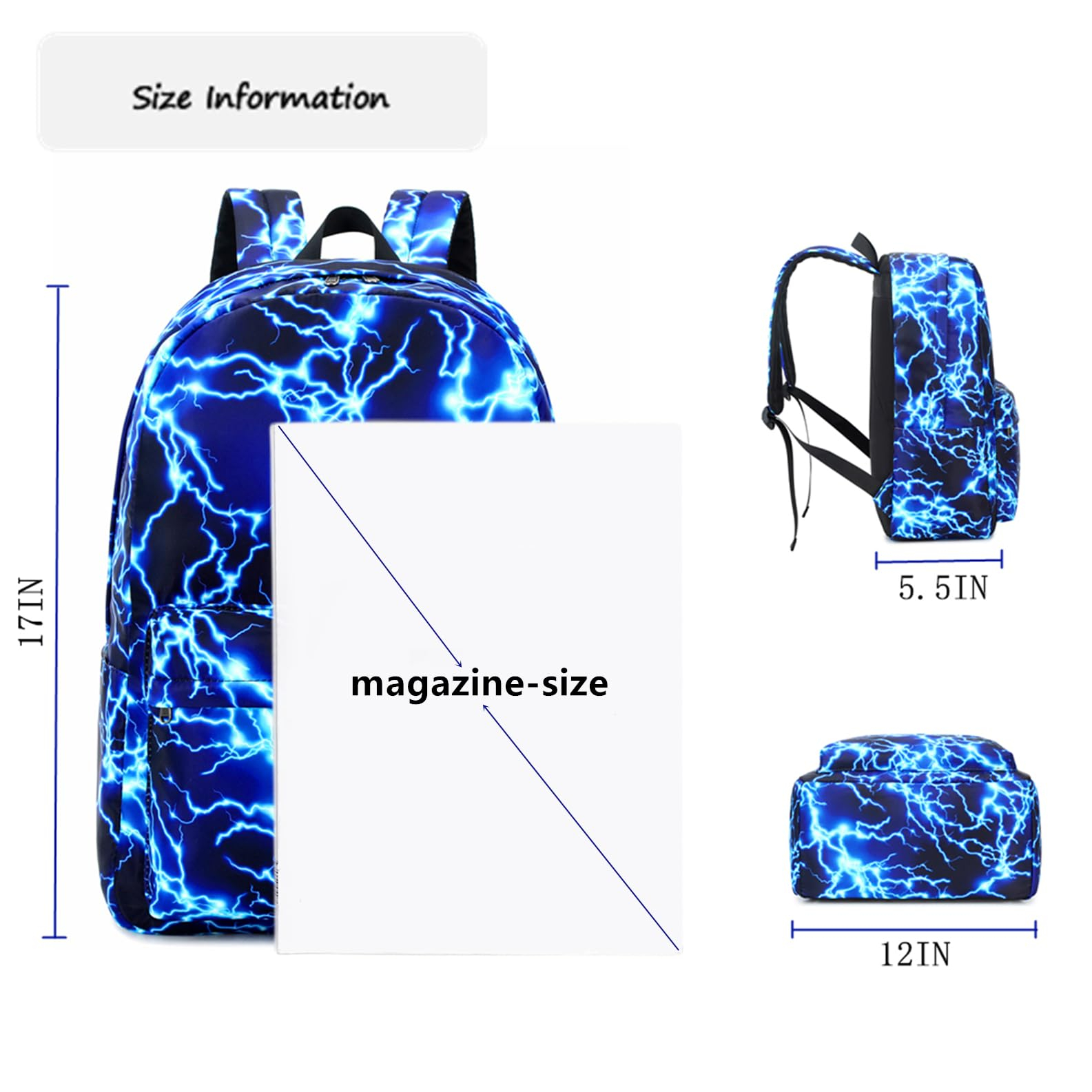 Boy School Backpack Elementary Middle Lightning Bookbag Laptop Teenager Waterproof Lightweight 17 Inches