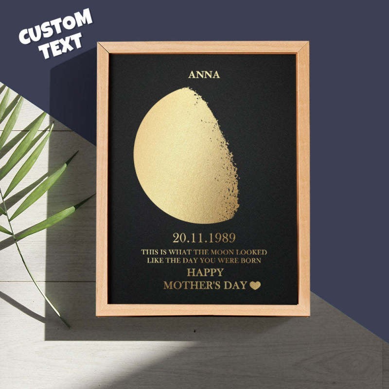 Custom Gold Foil Print Moon Phase and Names Wooden Frame with Your Text Custom Mother's Day Art Frame Best Gift for Mom