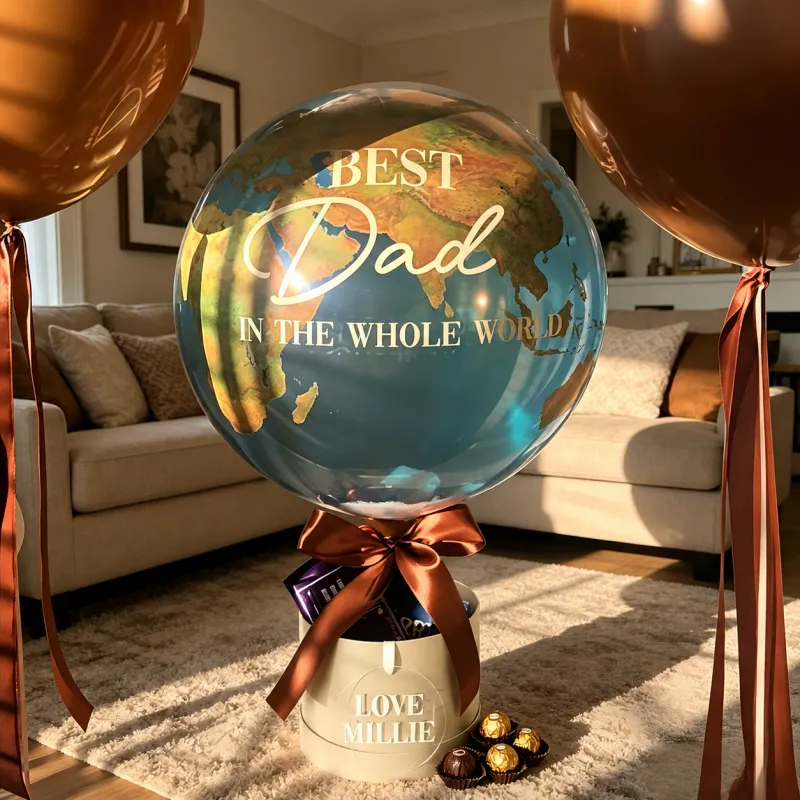 Best Dad In The Whole World Balloon Personalized Earth-Shaped Balloon Set Father's Day Gift for Dad or for Grandpa