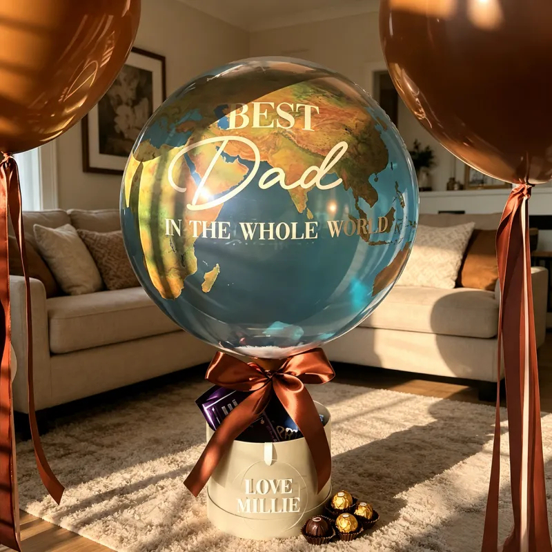 Best Dad In The Whole World Balloon Personalized Earth-Shaped Balloon Set Father's Day Gift for Dad or for Grandpa