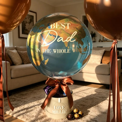 Best Dad In The Whole World Balloon Personalized Earth-Shaped Balloon Set Father's Day Gift for Dad or for Grandpa