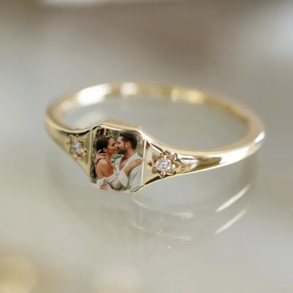 Personalized Birthstone Photo Ring 2 Photo Colors Custom Jewelry Perfect Gift for Her Anniversary Gift Mother's Day Gift