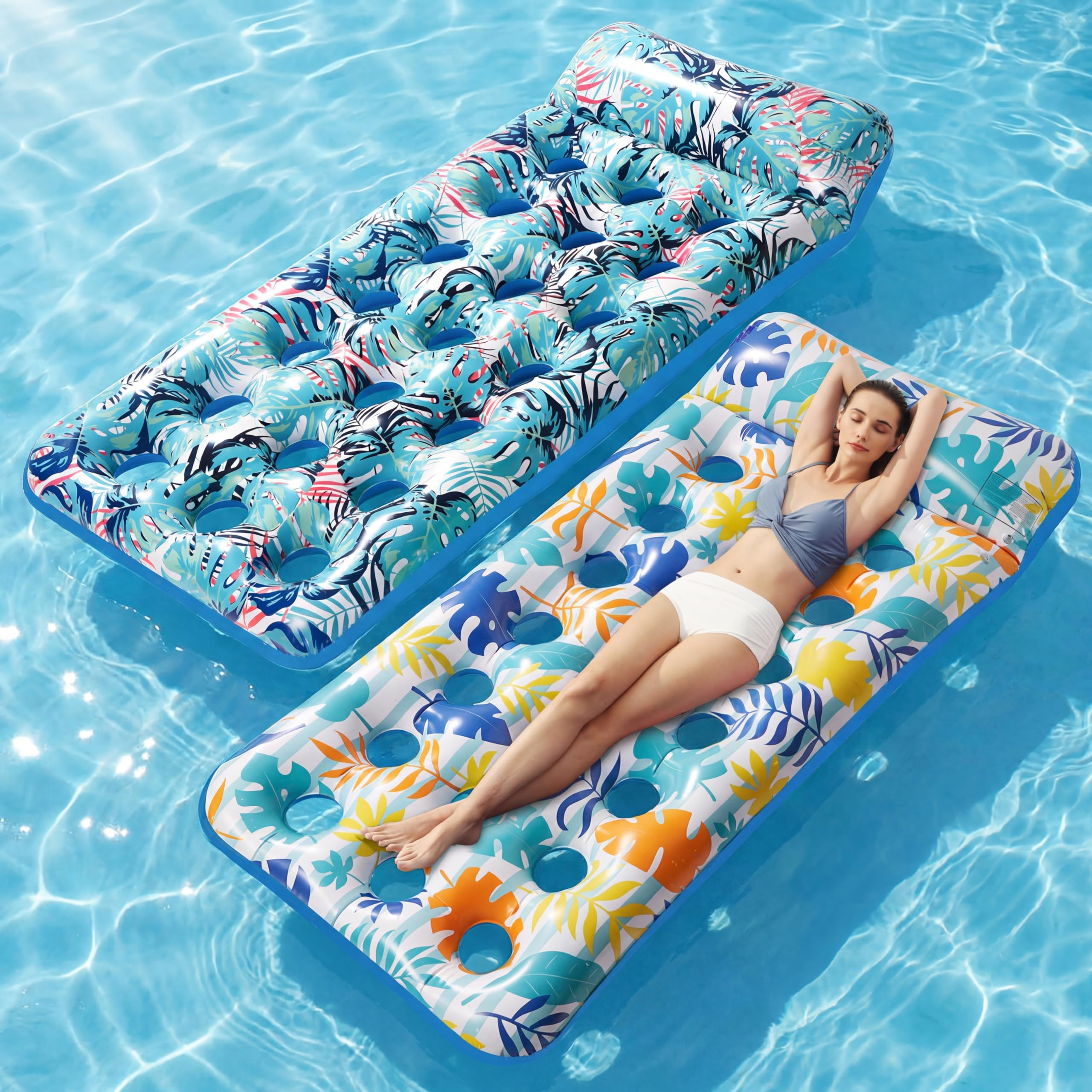 Inflatable Pool Float Mat, Giant Pool Floats Adult Size with Headrest, Lake Float Raft Water Lounger, Multi-Purpose Swimming Pool Floats for Pool Party, Summertime Beach, Outdoor