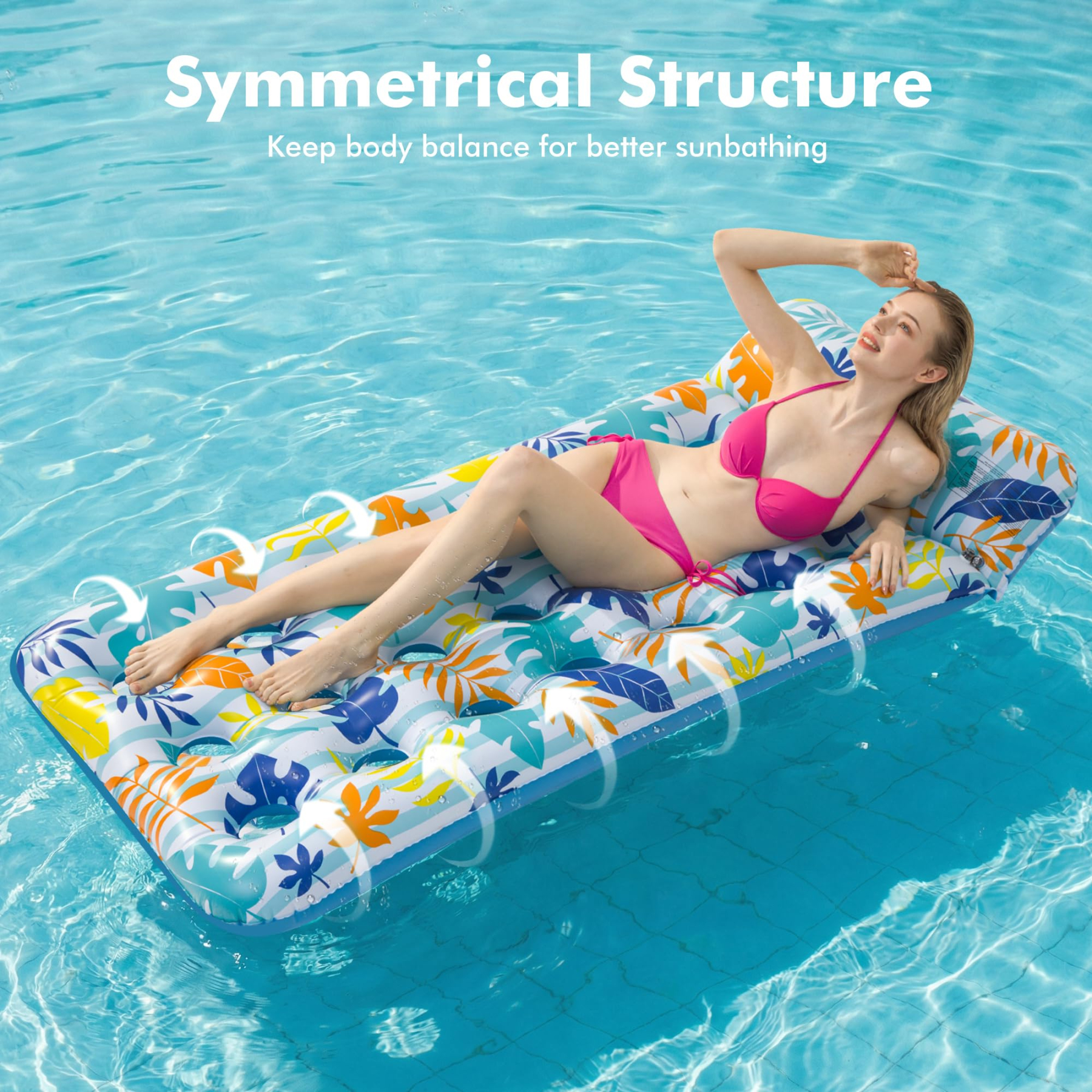 Inflatable Pool Float Mat, Giant Pool Floats Adult Size with Headrest, Lake Float Raft Water Lounger, Multi-Purpose Swimming Pool Floats for Pool Party, Summertime Beach, Outdoor