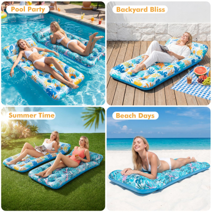 Inflatable Pool Float Mat, Giant Pool Floats Adult Size with Headrest, Lake Float Raft Water Lounger, Multi-Purpose Swimming Pool Floats for Pool Party, Summertime Beach, Outdoor