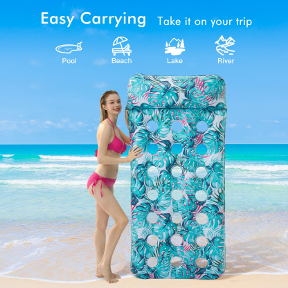 Inflatable Pool Float Mat, Giant Pool Floats Adult Size with Headrest, Lake Float Raft Water Lounger, Multi-Purpose Swimming Pool Floats for Pool Party, Summertime Beach, Outdoor