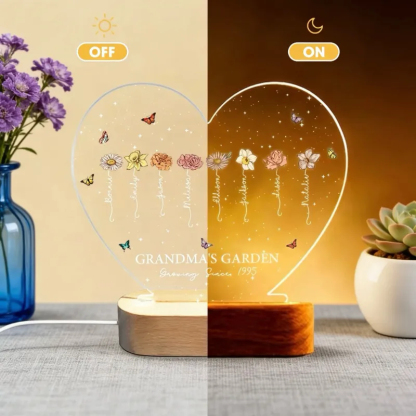 A Growing Love from Grandma's Garden - Personalized Birth Flowers LED Night Light Mother's Day Birthday Gift