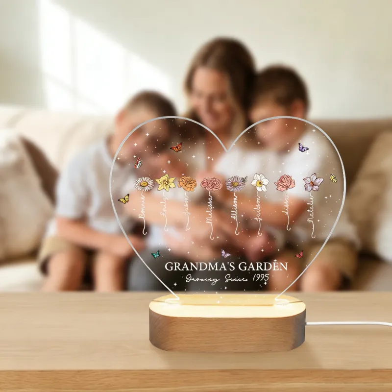 A Growing Love from Grandma's Garden - Personalized Birth Flowers LED Night Light Mother's Day Birthday Gift