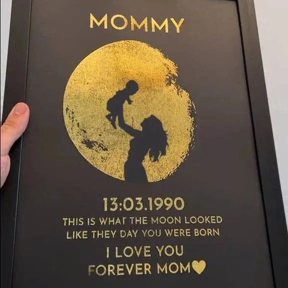 Custom Gold Foil Print Moon Phase Wooden Frame with Silhouette Custom Mother's Day Art Frame Best Gift for Mom