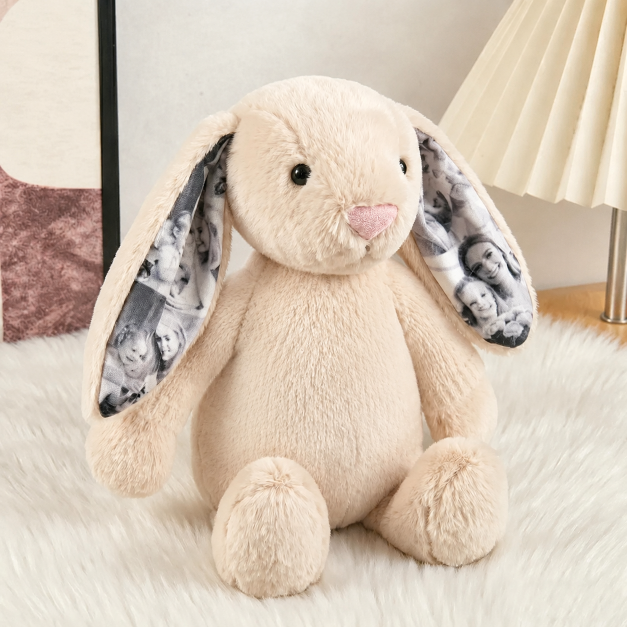 Custom Photo Bunny Plush Personalized Hidden Ear Picture Bunny Gift for Couples Anniversary Gift For Her