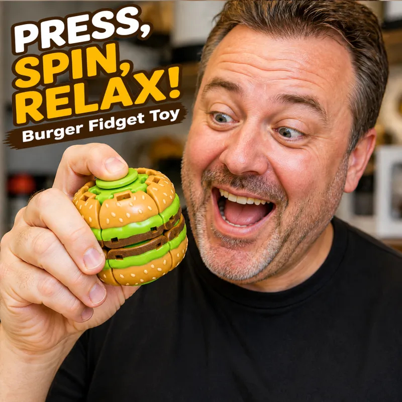 Personalized Hamburger Fidget Spinner – Squeeze & Spin Stress Relief Toy with Custom Name, Funny Desk Toy & Back to School Gift