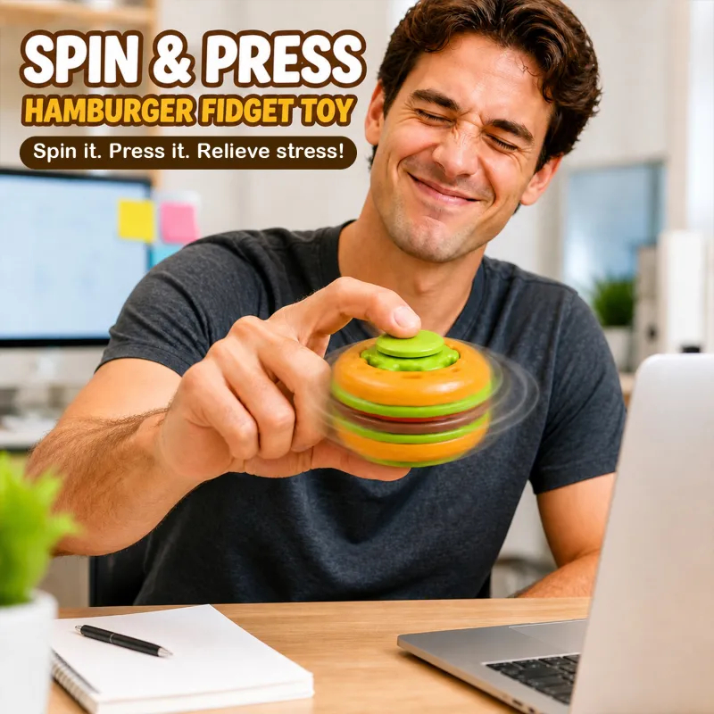 Personalized Hamburger Fidget Spinner – Squeeze & Spin Stress Relief Toy with Custom Name, Funny Desk Toy & Back to School Gift