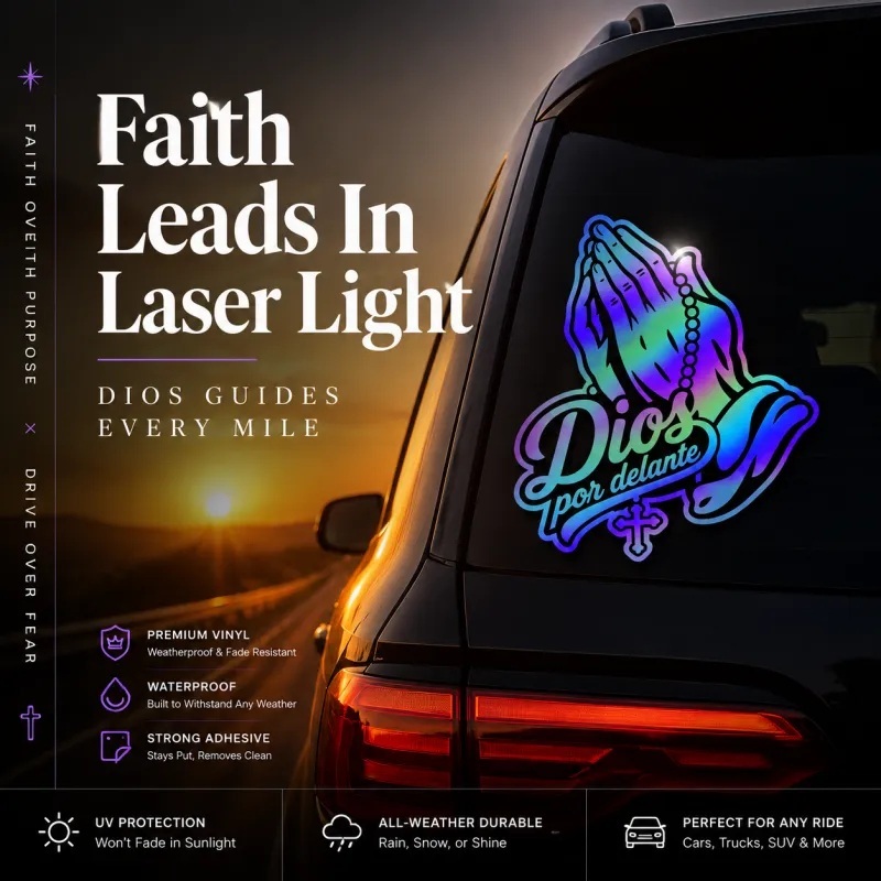 Viral Laser Shine Cross Prayer Hand Car Decal Universal Waterproof Religious Vehicle Great for Auto Body Embellishment Religious Belief