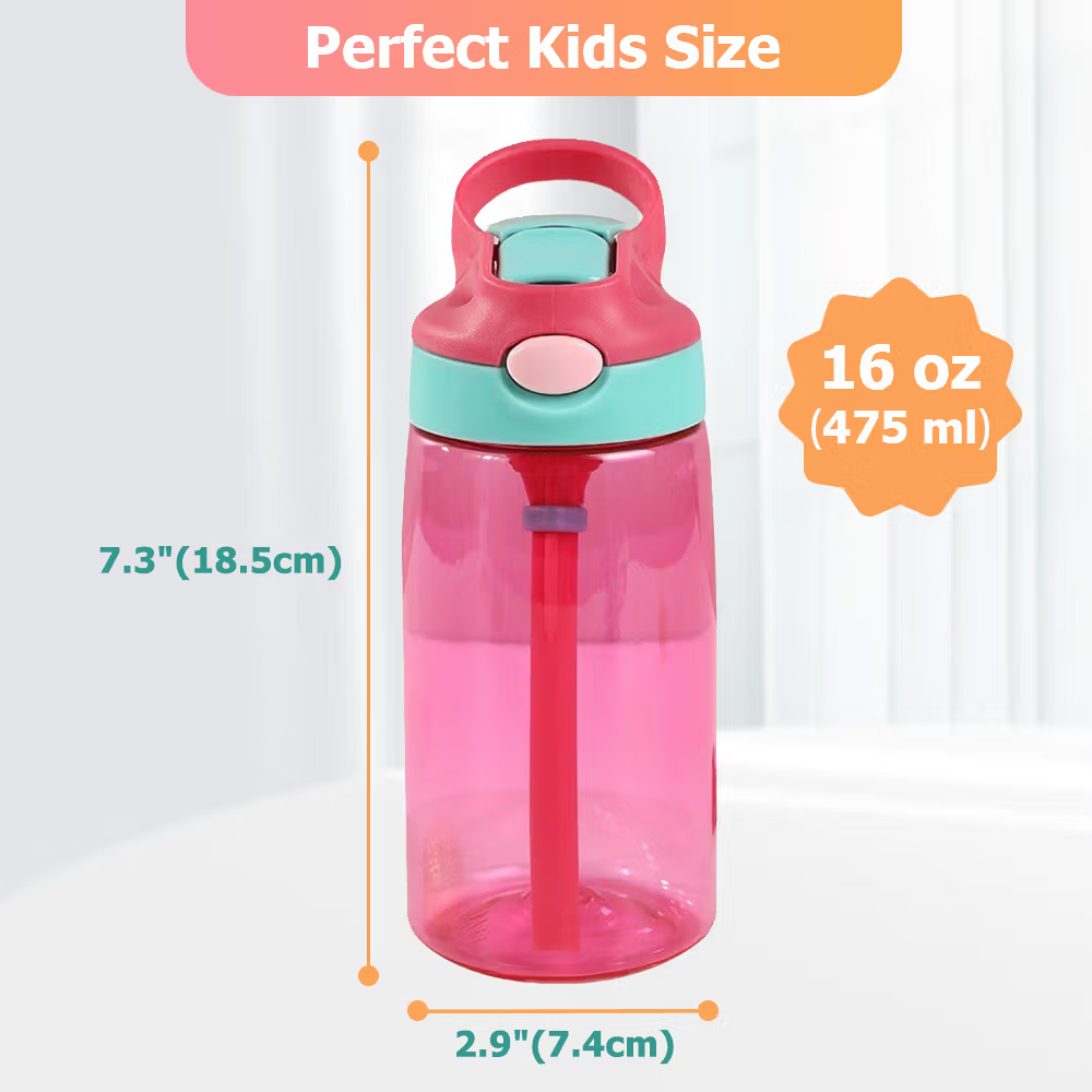 Personalized Cartoon Character BPA-Free 16 oz Transparent Water Bottle with Straw and Name Back to School Gift for Kids