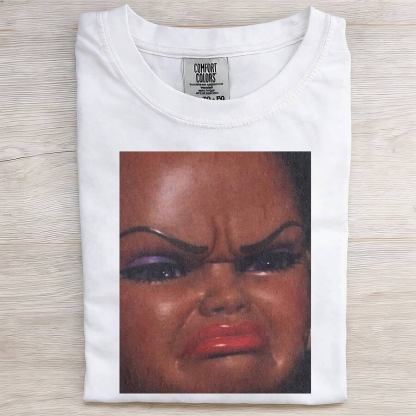 CRYING BLACK GIRL DOLL FACE SHORT-SLEEVED TEE