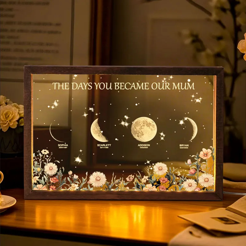 Personalized The Days You Became Our Mom Moon Phase Lightbox Mother's Day Gifts Wood Base