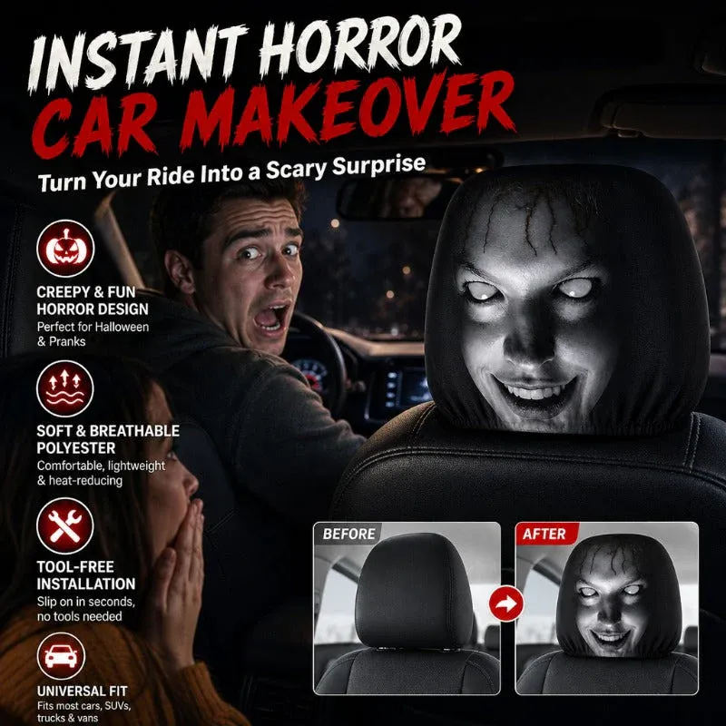 Ghost Face Headrest Covers, Scary Face Printing Auto Seat Universal Elastic Models Headrest Protector
