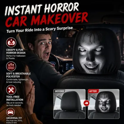 Ghost Face Headrest Covers, Scary Face Printing Auto Seat Universal Elastic Models Headrest Protector