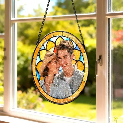 Personalized Family Portrait Stained Glass Suncatcher Custom Photo Memorial Window Hanging Gift