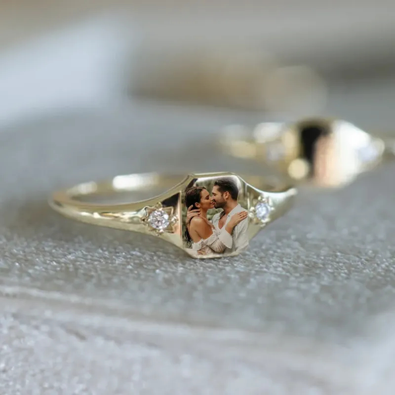 Personalized Birthstone Photo Ring 2 Photo Colors Custom Jewelry Perfect Gift for Her Anniversary Gift Mother's Day Gift