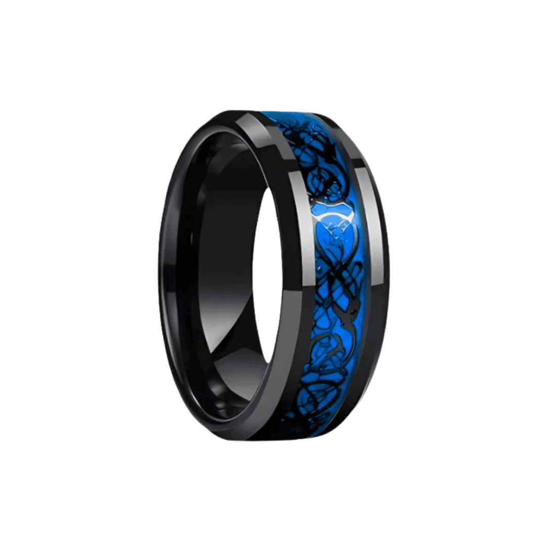 Gothic Black Plated Couple Ring Set Big Heart Red Zircon Women Ring Red Dragon Pattern Tungsten Men Band Lover Matching Jewelry