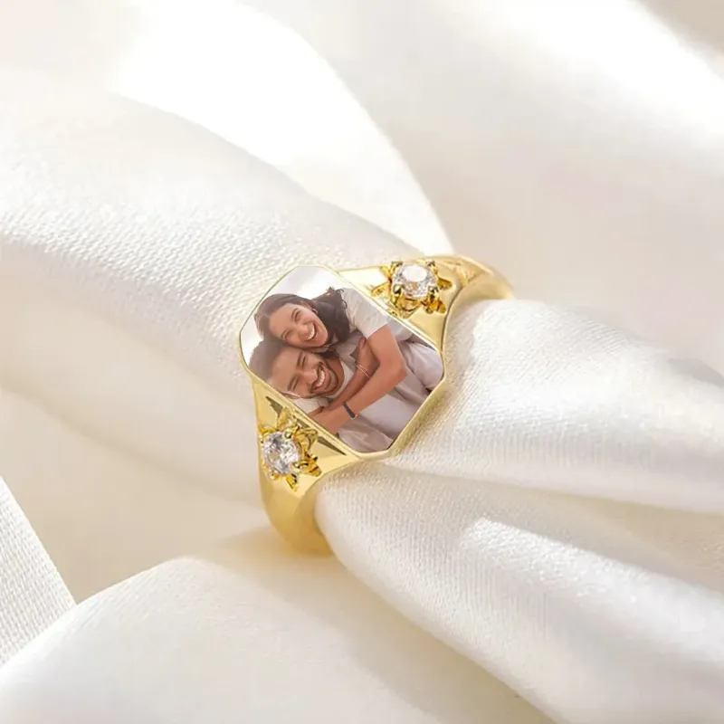 Personalized Birthstone Photo Ring 2 Photo Colors Custom Jewelry Perfect Gift for Her Anniversary Gift Mother's Day Gift