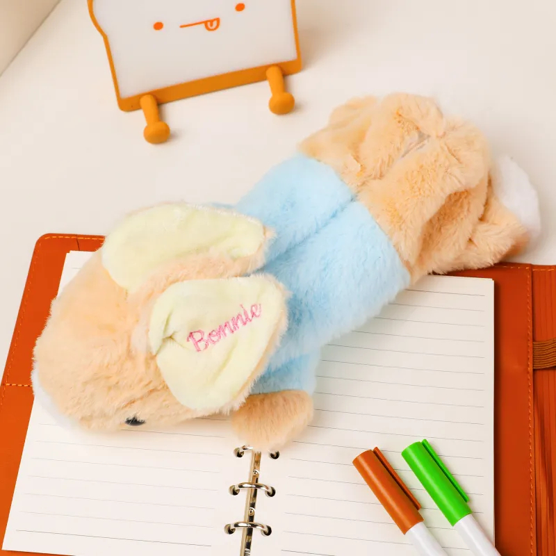 Personalized Bunny Rabbit Plush Pencil Case with Embroidered Name – Cute Easter Gift for Kids, Soft Bunny Pencil Bag, Back to School Stationery Pouch
