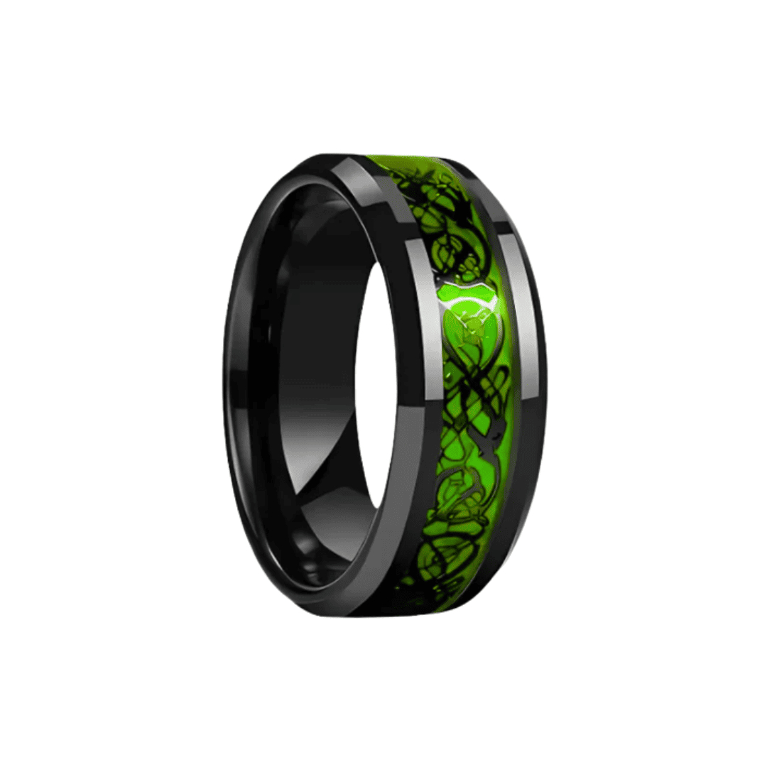 Gothic Black Plated Couple Ring Set Big Heart Red Zircon Women Ring Red Dragon Pattern Tungsten Men Band Lover Matching Jewelry
