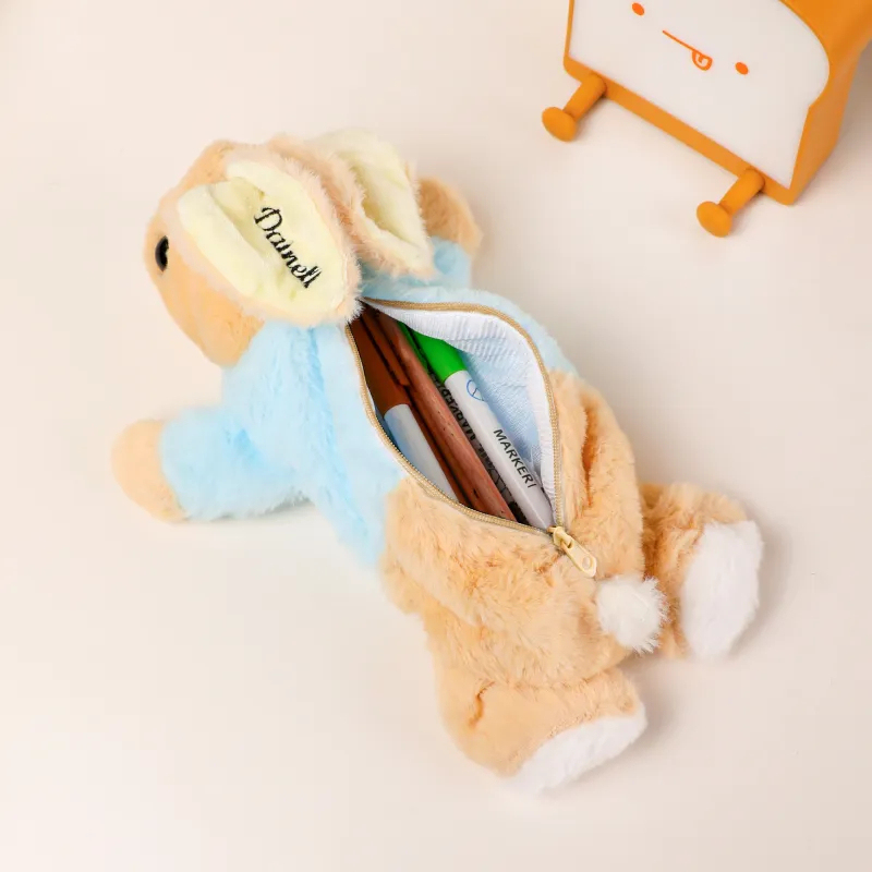 Personalized Bunny Rabbit Plush Pencil Case with Embroidered Name – Cute Easter Gift for Kids, Soft Bunny Pencil Bag, Back to School Stationery Pouch