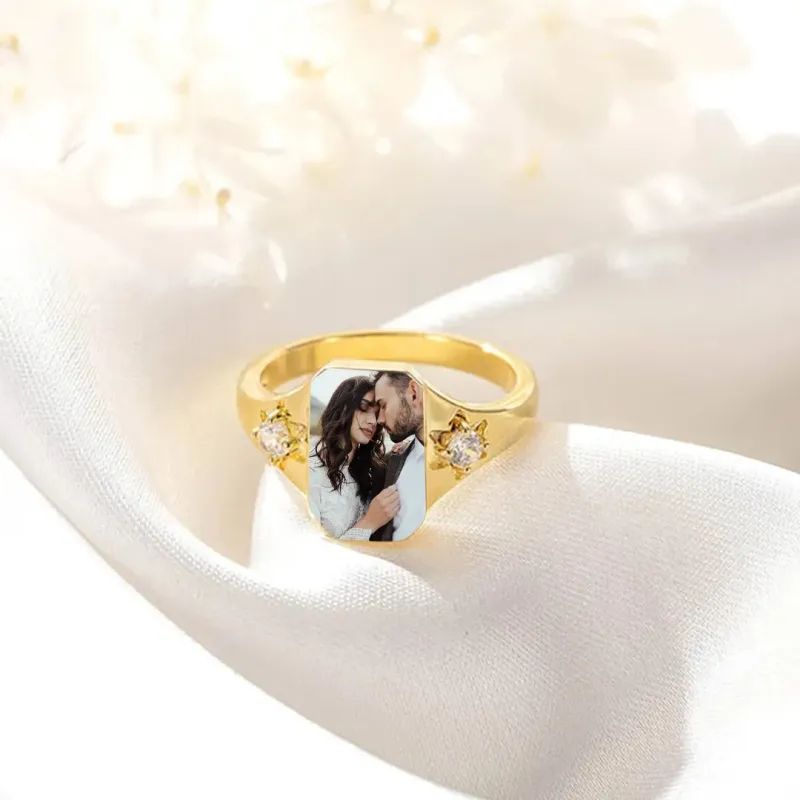 Personalized Birthstone Photo Ring 2 Photo Colors Custom Jewelry Perfect Gift for Her Anniversary Gift Mother's Day Gift