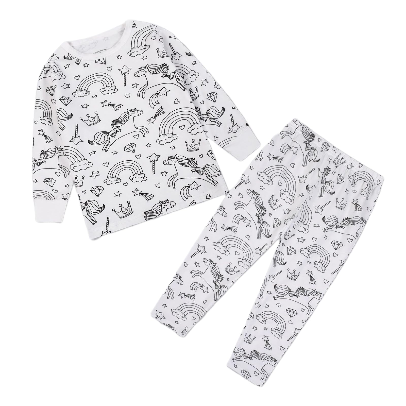 Kids Pajamas Set Coloring DIY Sleepwear Nightwear Boys Girls Cotton Shirt Pants