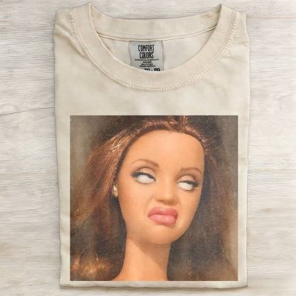 FACE DOLL GIRL FUNNY MEME TEE