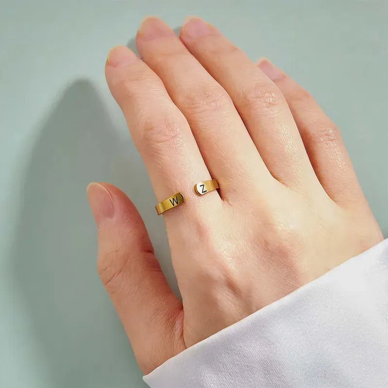 Custom Initial Couple Adjustable Ring Personalized Letter Ring Minimalist Open Design Two Letter Partner Rings