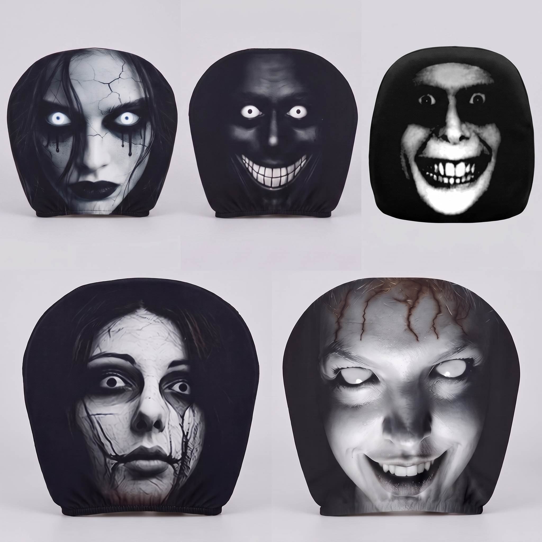 Ghost Face Headrest Covers, Scary Face Printing Auto Seat Universal Elastic Models Headrest Protector