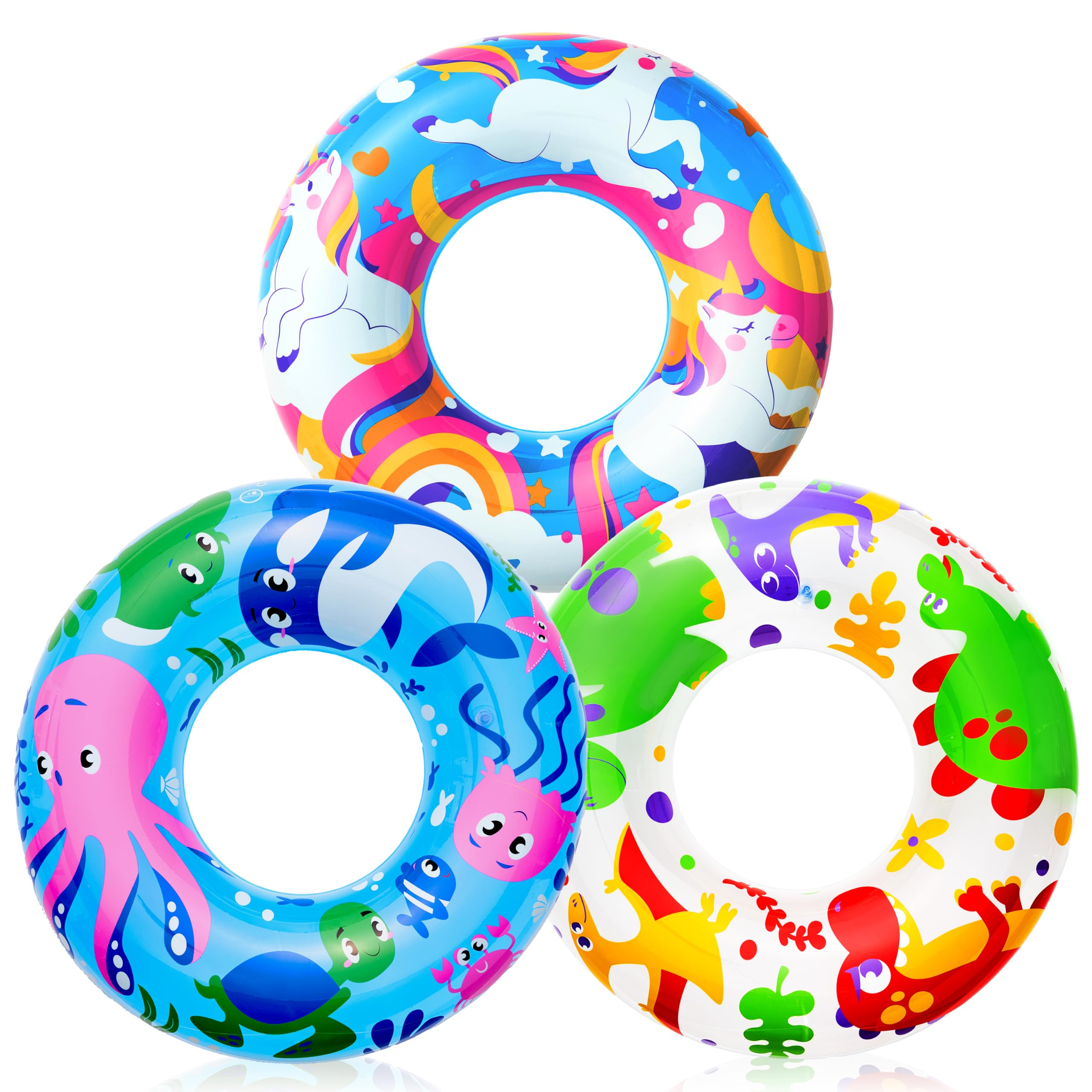 3 Pack Pool Floats, Pool Tube for Kids Swim Rings Inflatable Tubes, Unicorn Sea Animal Tubes Floatie Ring Water Toys for Swimming, Summer Beach Party