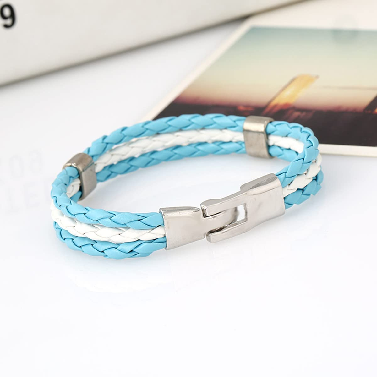 Flag Leather Bracelet Multicolor National Flag PU Leather Bracelet Wrap Bangle with Alloy Clasp for Women Men Wristband Jewelry