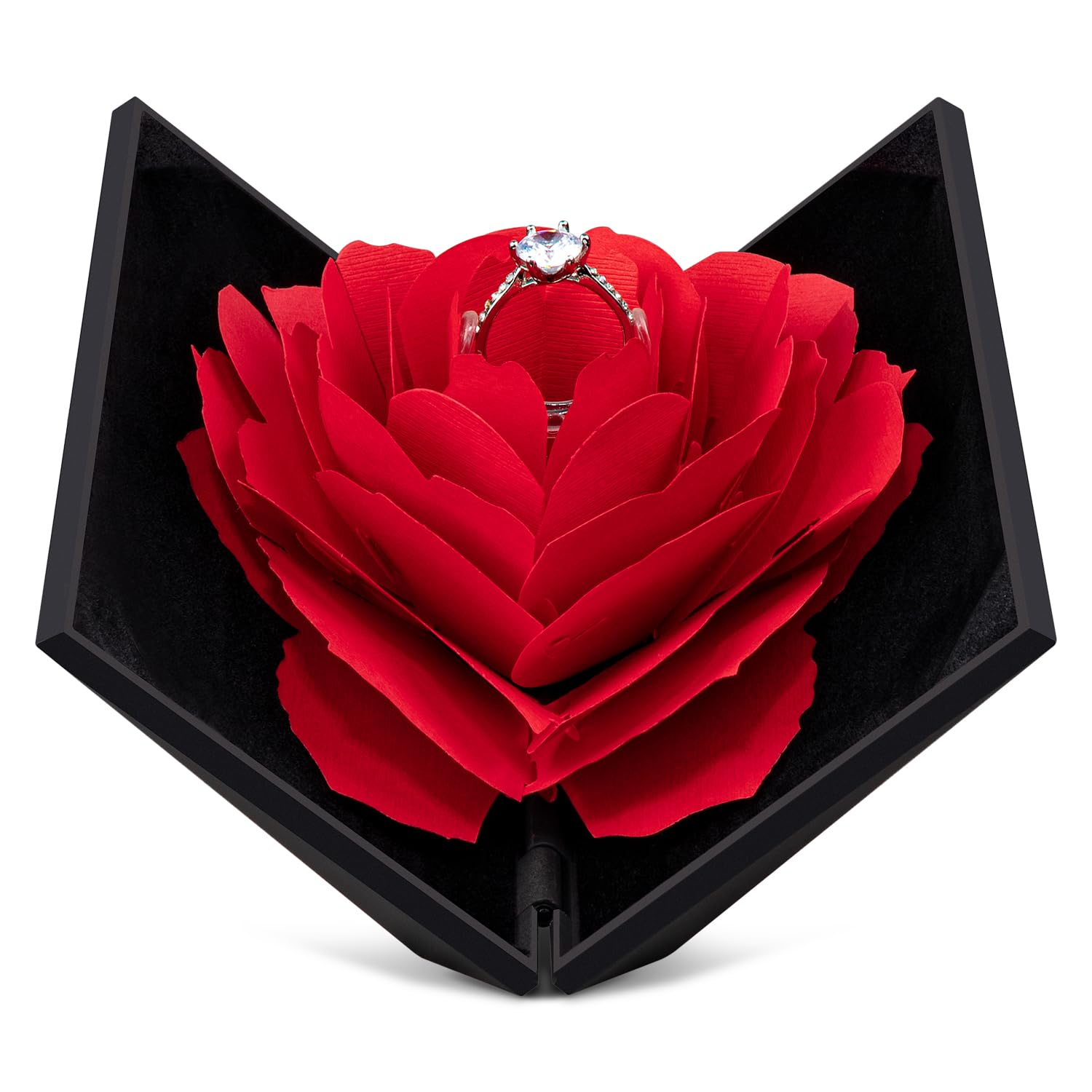 Creative Ring Box Engagement Proposal Ring Case Paper Rose Red | Flat Small Ring Box Wedding Ceremony Birthday Gift Jewelry Display Presentation Storage Chest Holder Organizer