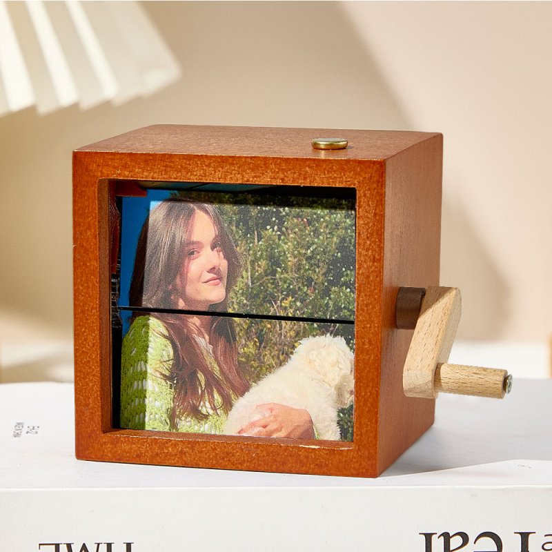 Custom Photo Flipbook Frame Animation Machine Mechanical Hand-cranked Flipbook Box Photo Album with Light Black Walnut Anniversary Gifts-pawsmeowz