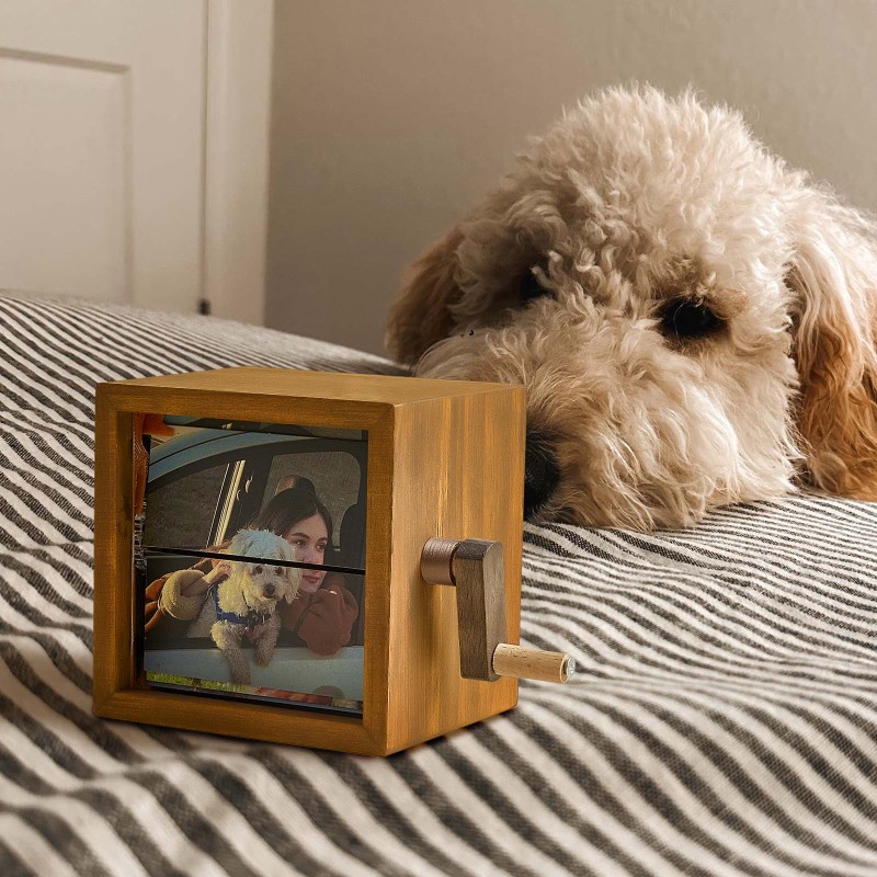 Custom Photo Flipbook Frame Animation Machine Mechanical Hand-cranked Flipbook Box Photo Album with Light Unique Gifts for Pet Lovers-pawsmeowz