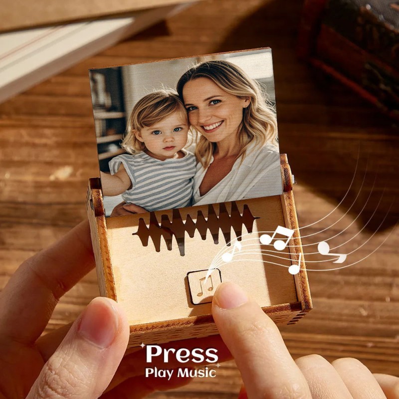 Mother's Day Gift Custom Digital Music Box Any song Tune or Voice Personalized Wooden Photo Music Box with Text
